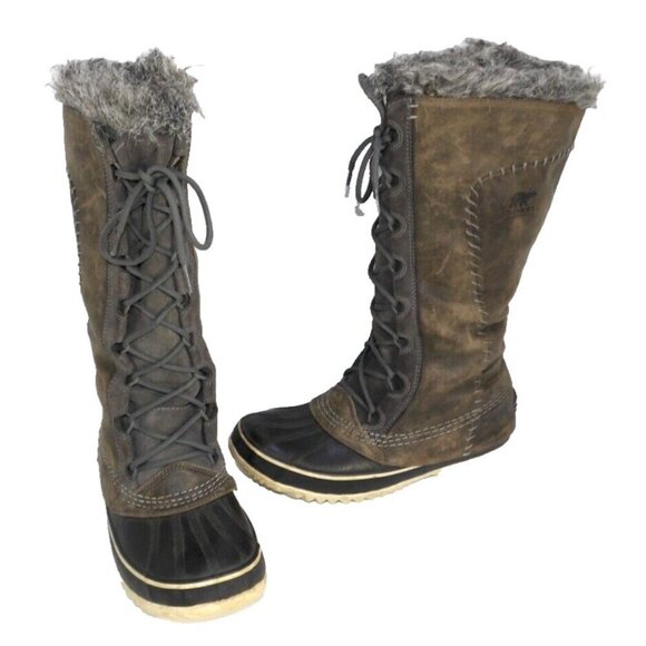 SOREL brown leather waterproof lace up boots with removable lining womens size 9 - Picture 1 of 10
